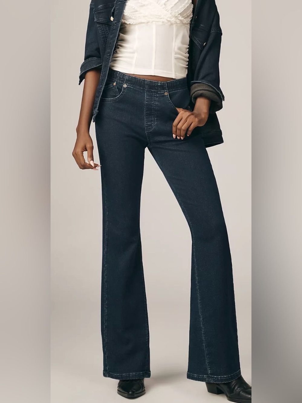 Dark Indigo Flare Jeans for Women - Classic Low Rise Pull-On